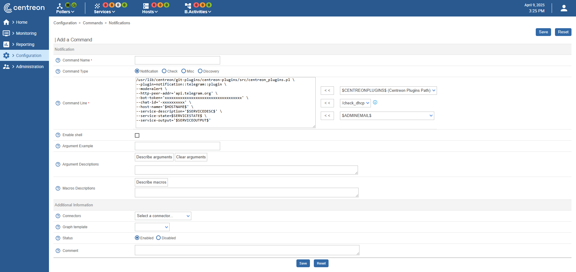commande pour service